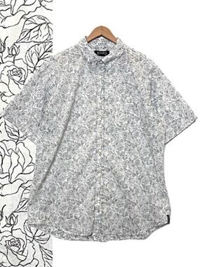 Ezekiel Mens Floral Rose Print Short Sleeve Button Down Shirt Size XL White